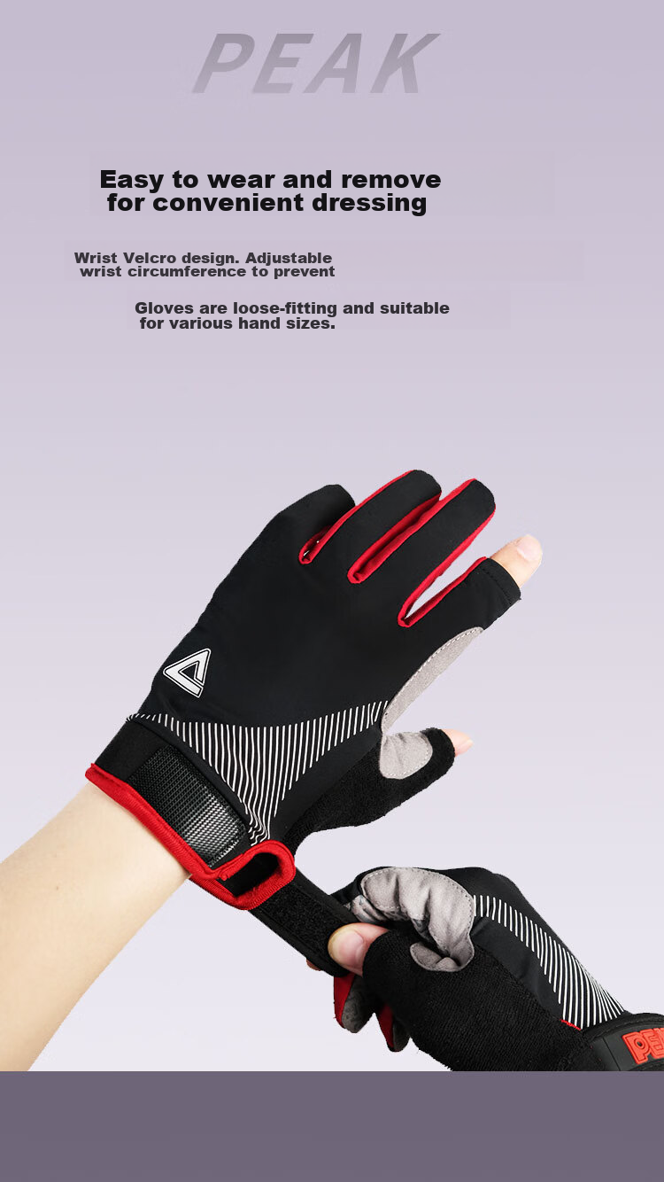 PEAK Cycling Gloves for Men And Women, Summer Ice Silk Sun Protection Non-Slip Bicycle Road Mountain Bike Riding Gloves, Black And Red 8