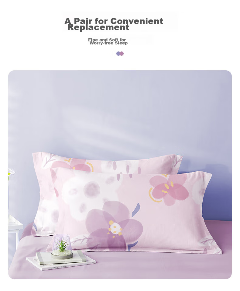 BEYOND Home Textile Pure Cotton Pillowcase Printed All-Cotton Pillow Cover, Double Pillowcase Floral Pattern (Purple), One Pair, 48*74cm 8