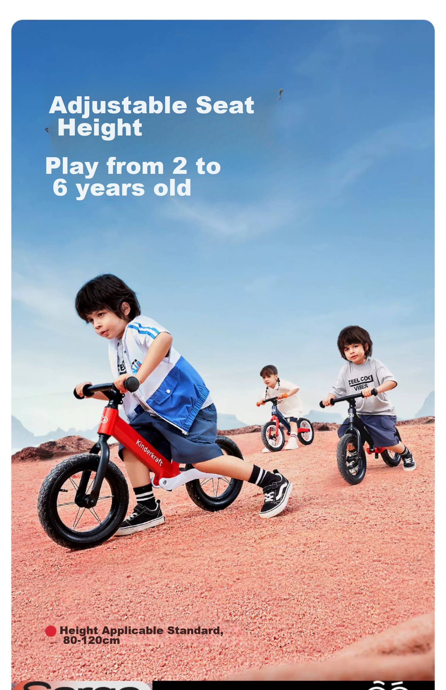 KinderKraft KK Children's Balance Bike for Ages 1-3 No Pedal Balance Bike Bicycle Shock-Absorbing Walker, Upgraded Racing Red 41
