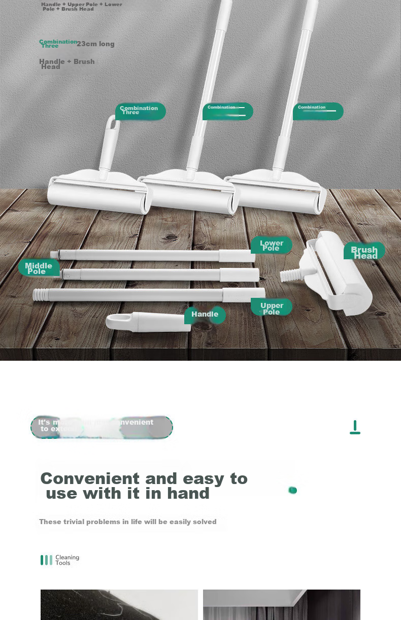 TOMMY DUCK Lint Roller, Fur Remover Tool, Clothes Cat Hair Carpet Cleaning Pet Furry Brush, Long And Short Handle Switchable Set 4