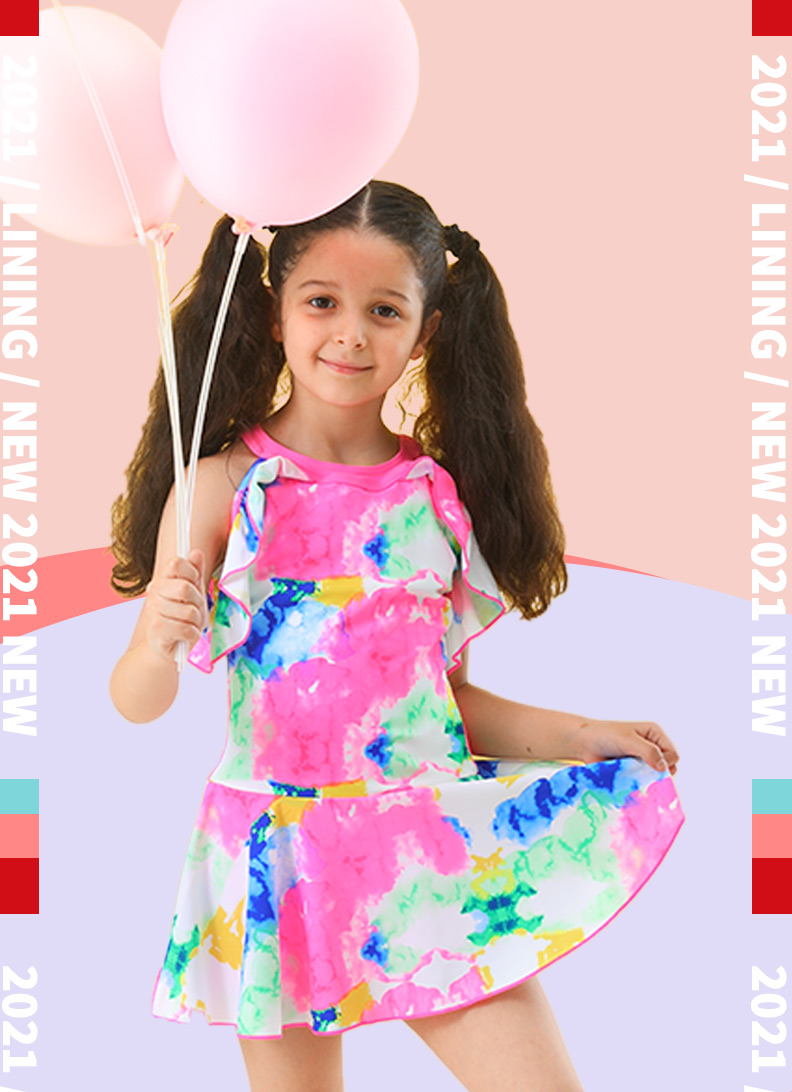 LI-NING Kids Girls One-Piece Cute Skirt Style Swimsuit LSLN504-1 Bright Pink 140 (120-130cm) 2