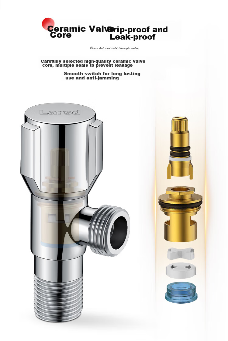 Larsd Full Copper Thickened Angle Valve, Hot And Cold Water Compatible Quick-Open Triangular Valve, High Flow Angle Valve, Stop Valve LD107 10