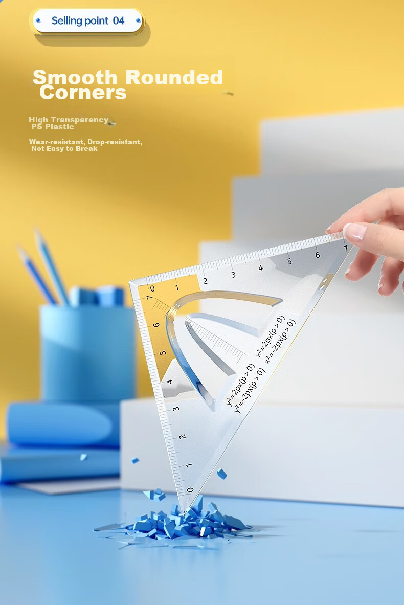 Wusheng Function Ruler Set for Middle And High School Students, Multifunctional Geometric Drawing Ruler, Straight Ruler, Triangle Ruler, Protractor Set, Student-Specific Stationery, Transparent High-Quality Drawing Formula Set 7