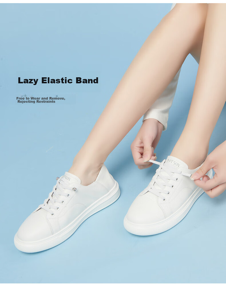 PT'SON Leather Sports Casual White Sneakers for Women, Spring Thick-Soled Breathable Slip-On Simple Versatile Skateboard Shoes, Beige, Size 35 6
