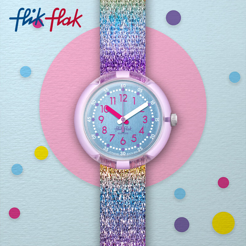 Swatch Flik Flak Children's Swiss Quartz Watch, Elementary School Birthday Gift, Rainbow Light