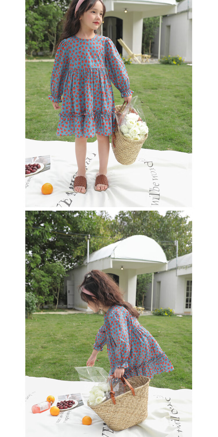 LUSON Chen Da Zhu Girls' Long-Sleeve Floral Print Dress, Spring And Autumn 2025 New Style Children's Fashionable Dress 15