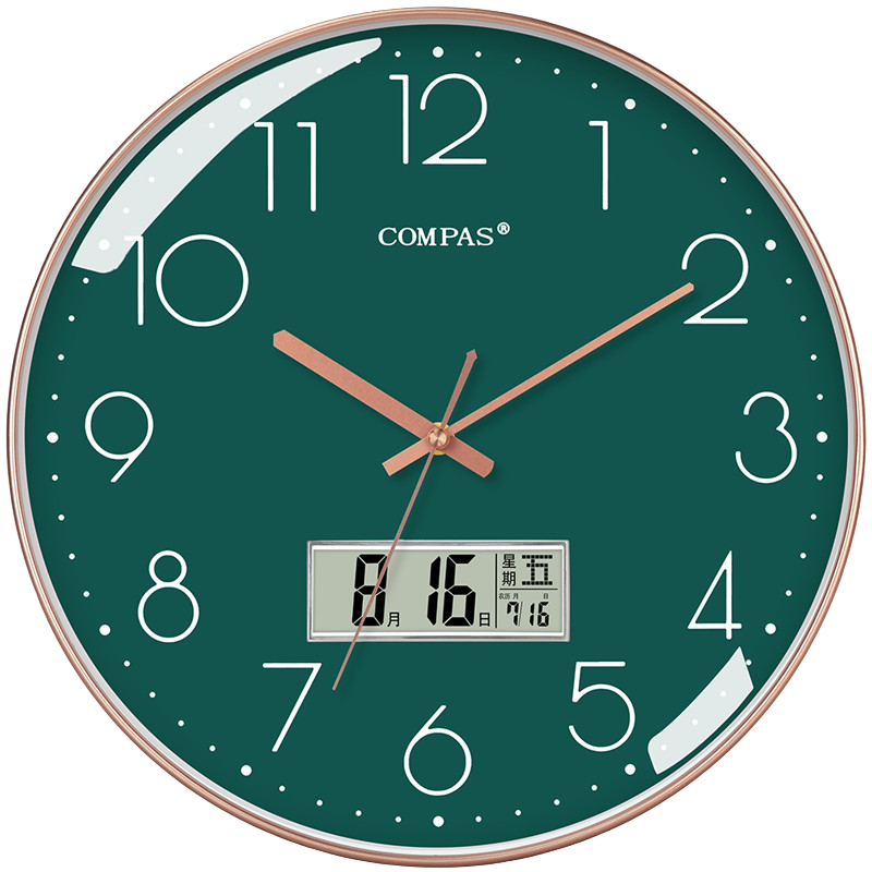 Compas Living Room Clock, Perpetual Calendar Quartz Wall Clock, Calendar Wall Clock C3219AY Dark Green 35cm