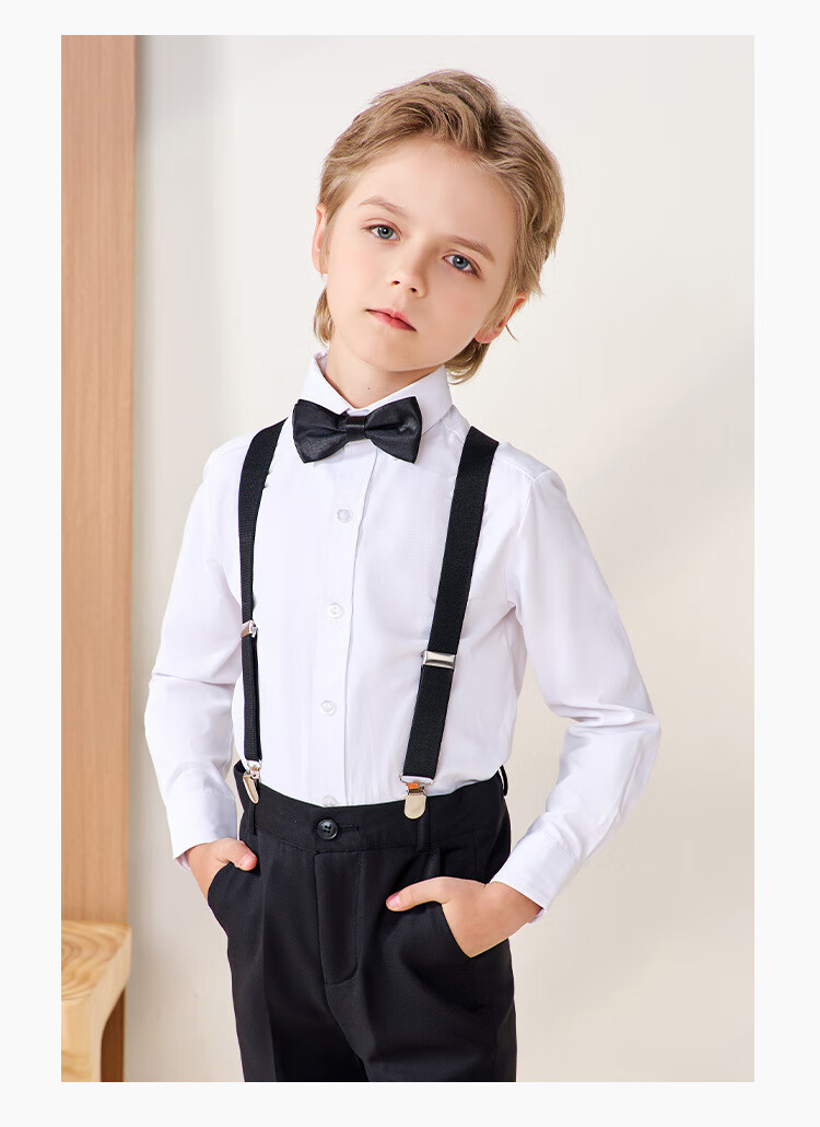 ROMON Children's Formal Wear, Holiday Performance Outfit, Boys' Graduation Host Long-Sleeve Long Pants Suspender Suit, Black, Size 170 6