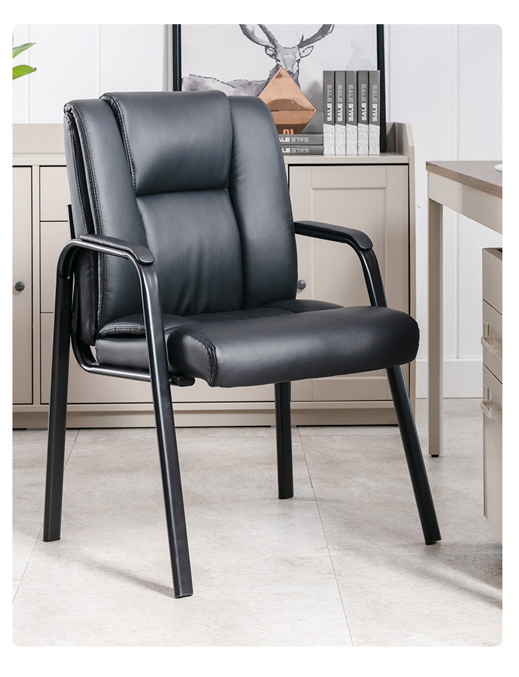 Botai Office Computer Chair, Reception Chair, Home Chair, Mahjong Chair, Four-Legged Chair, Conference Chair, Black Leather Chair 5168 15