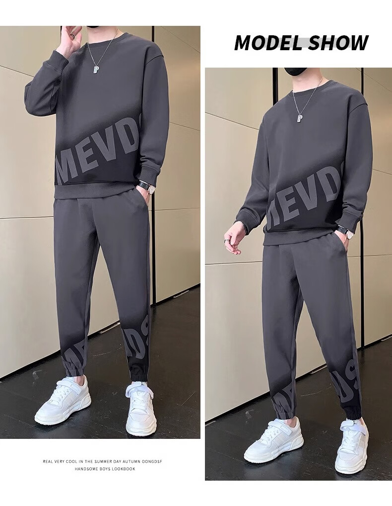 Dingfengbaoluo Casual Sports Set for Men, Spring And Summer Trendy Round Neck Sweatshirt, Versatile Men's Outfit HH0769 White 3XL 3