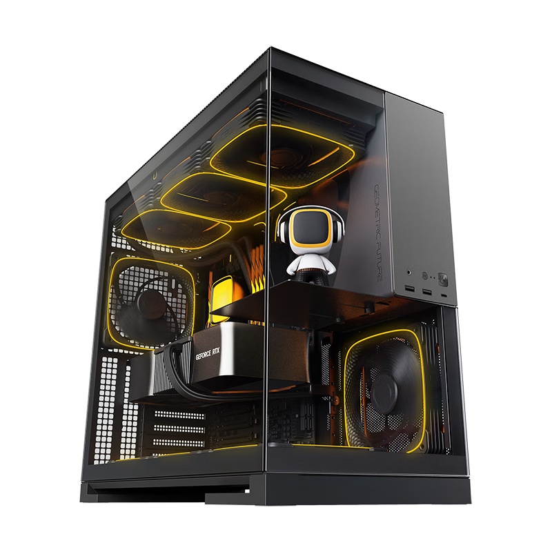 GeometricFuture Model5 Wukong Computer Case, Black And Gray (Supports EATX Motherboard/5090/4090 Graphics Card/420/360 Radiator/Seaside View Case/Type-C Port)
