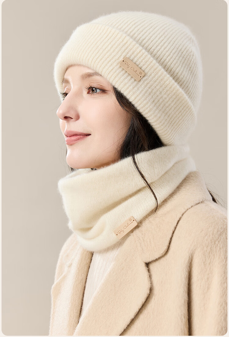 JIUMU 100% Cashmere Warm Knit Hat, Autumn And Winter Knitted Cap, Cold Hat, Winter Hat, Outdoor Ear Protection Cold Cap for Wome 9