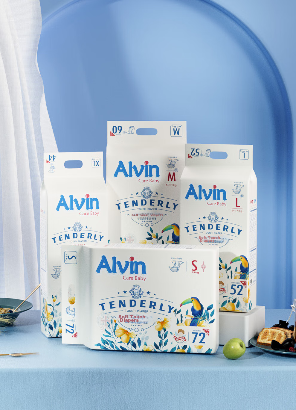 Aiweier Alvin [No Carbamide Amide Detected] Classic Soft Touch Diapers, M Size, 58 Pieces, Gentle And Skin-Friendly Disposable Nappies 12