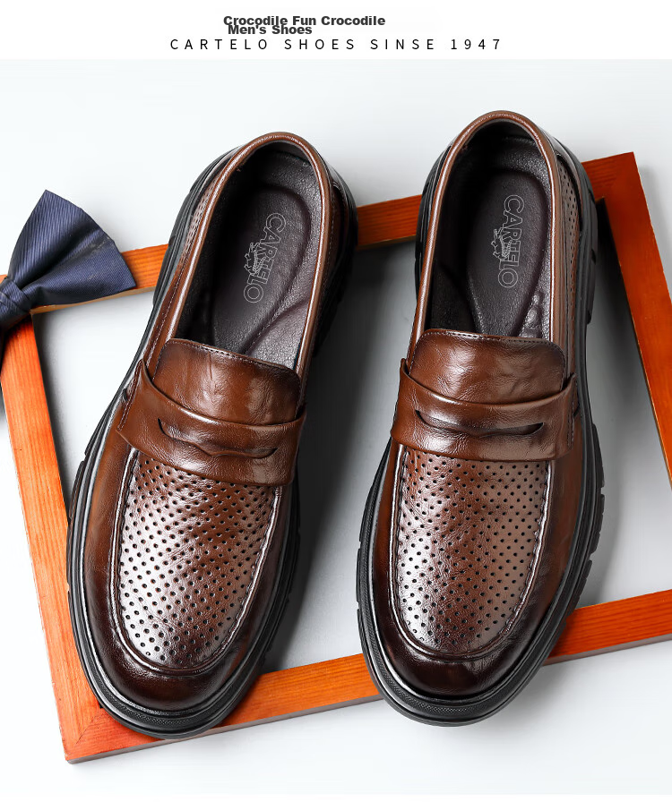 CARTELO Men's Loafers, Leather Shoes, Business Casual Shoes, Breathable Soft Leather Slip-On Shoes, Model 9925, Black, Size 39 17
