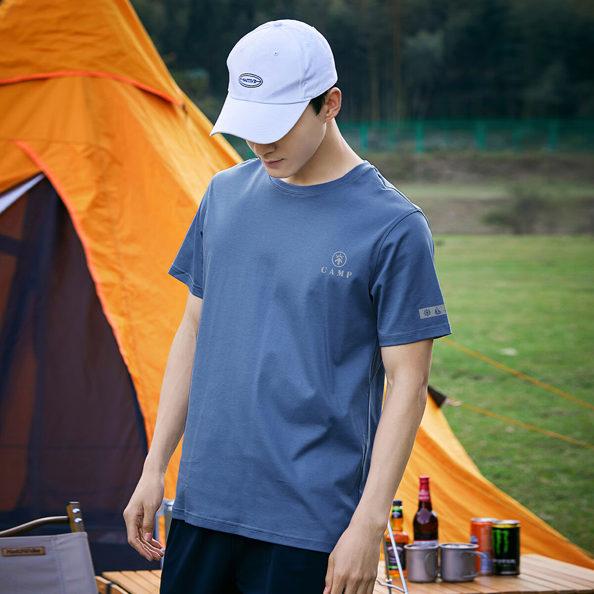Pioneer Camp Men's T-Shirt, Short Sleeve, Summer New Style, Ice Silk Cool-Feeling Top, Round Neck, Loose Fit, Breathable, Ice Mist Blue, S