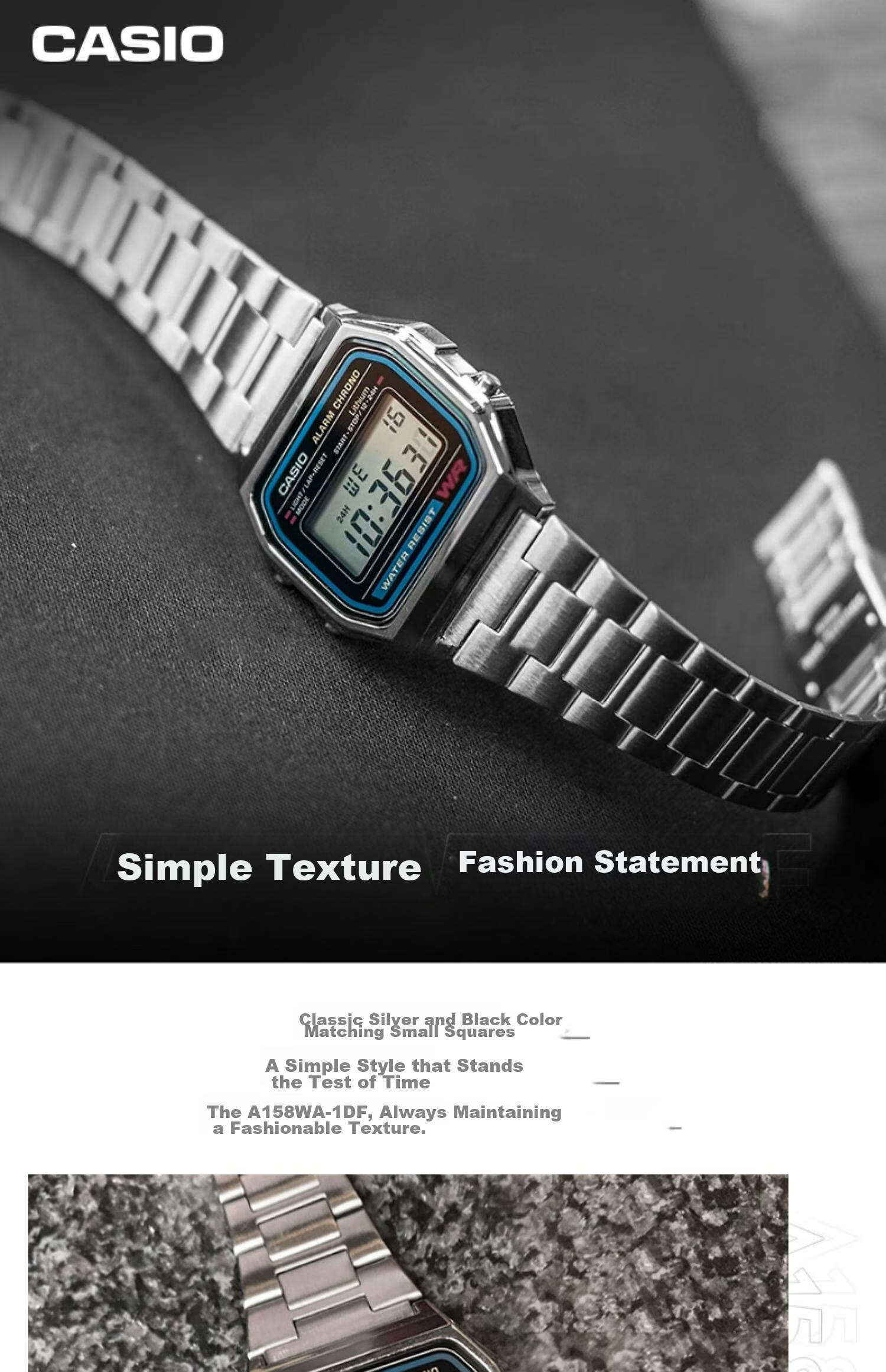 CASIO Men's Watch, Small Gold Watch, Small Square Couple Sports Student Electronic Watch for Men And Women, Gift A159W-N1D 2
