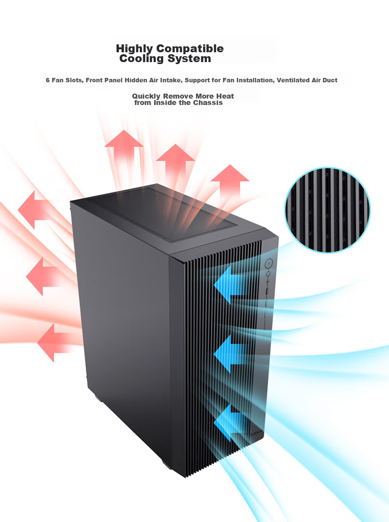 BUBALUS Tianyue Business Mid-Tower Case (Supports 240mm Water Cooling, ATX Motherboard, 300mm Graphics Card, 6 Fan Positions, Bottom-Mounted PSU Compartment, Desktop Computer Case/U3) 4