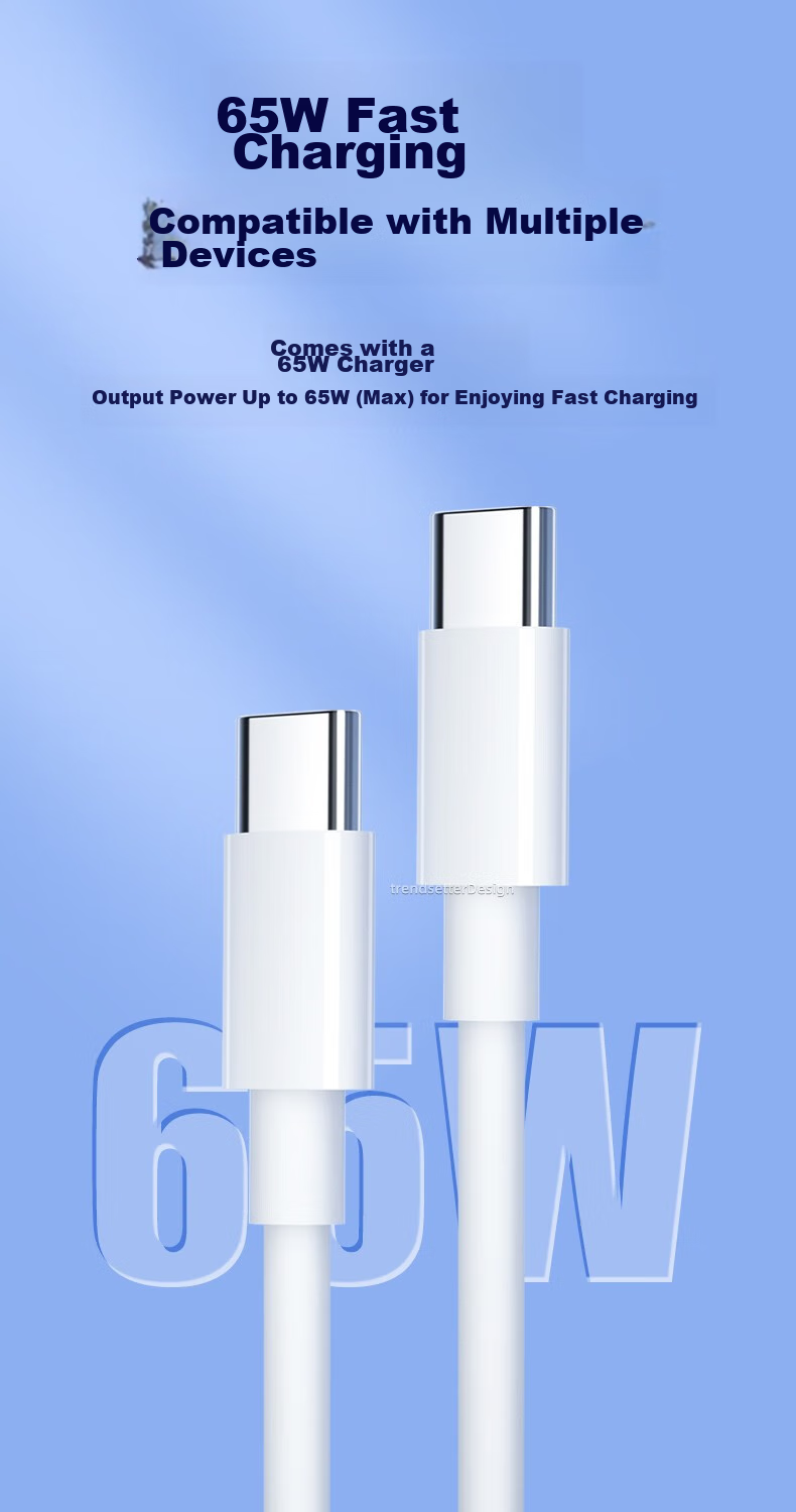 Chaofan Two-Pack Dual-Head Type-C Data Cable, PD Charging Cable 65W, Suitable for Huawei, Xiaomi, Samsung, Vivo, Lenovo Phones And Tablets, Data Transfer And Charging Cable 6