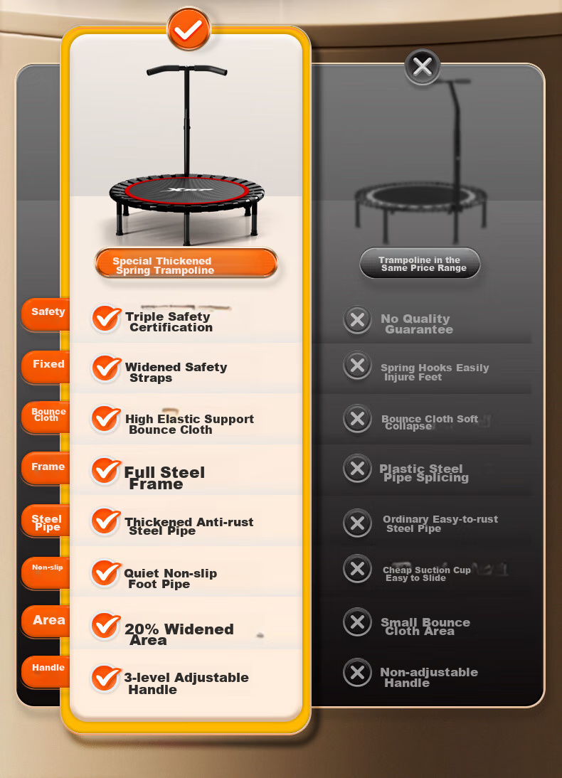 XTEP Trampoline for Home Use, Foldable Children's And Adult's Family Fitness Trampoline with Handrails, Baby Bouncing Training Exercise Indoor Play Equipment 4