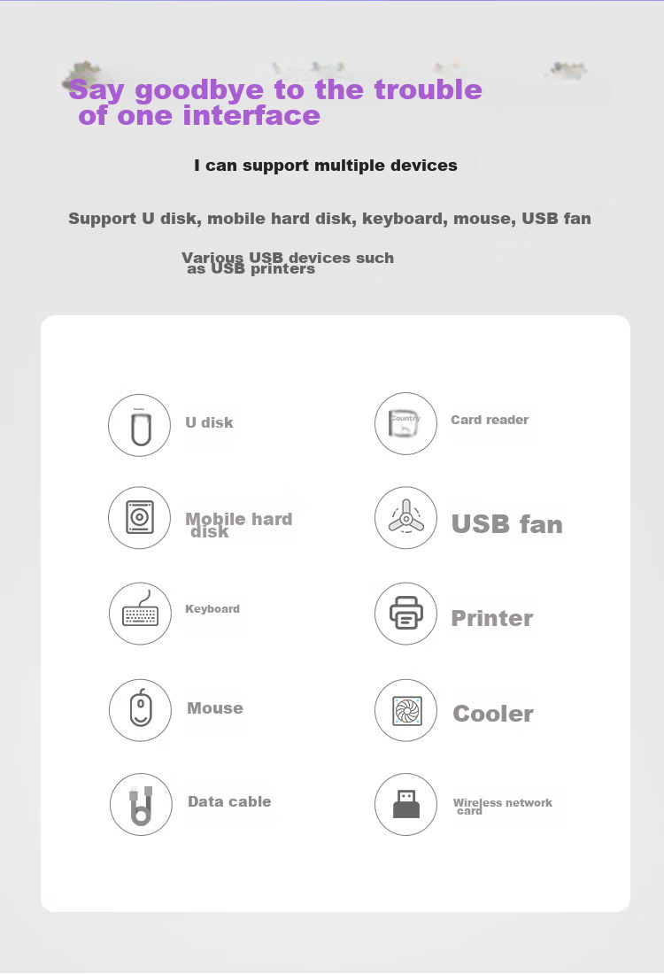 Lenovo USB Hub 3.0 Expansion Dock Converter, Four-In Adapter, HUB Concentrator, Vertical Plug Expansion Device, Laptop/desktop Computer Converter, Universal 8