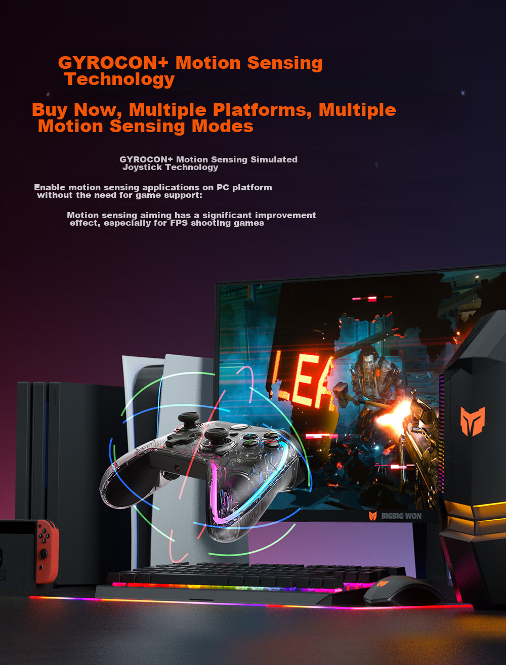 Mojiang Rainbow S Elite Wired Game Controller with Motion Sensing Macro Switch/PC/Steam/IOS Controller for Elden Ring, Horizon Forbidden West, Zelda 10