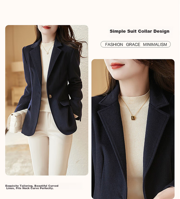 Dme [High-Content Wool Suit] Winter Suit Collar Slim-Fit Long-Sleeve Blazer Jacket for Women, Autumn And Winter 6