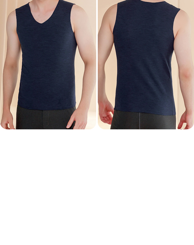 LangSha Men's Thermal Vest, Slim Fit Autumn Undershirt, Seamless Undershirt, Thin Warm Top, Wide Shoulder Sleeveless Vest, Black 19