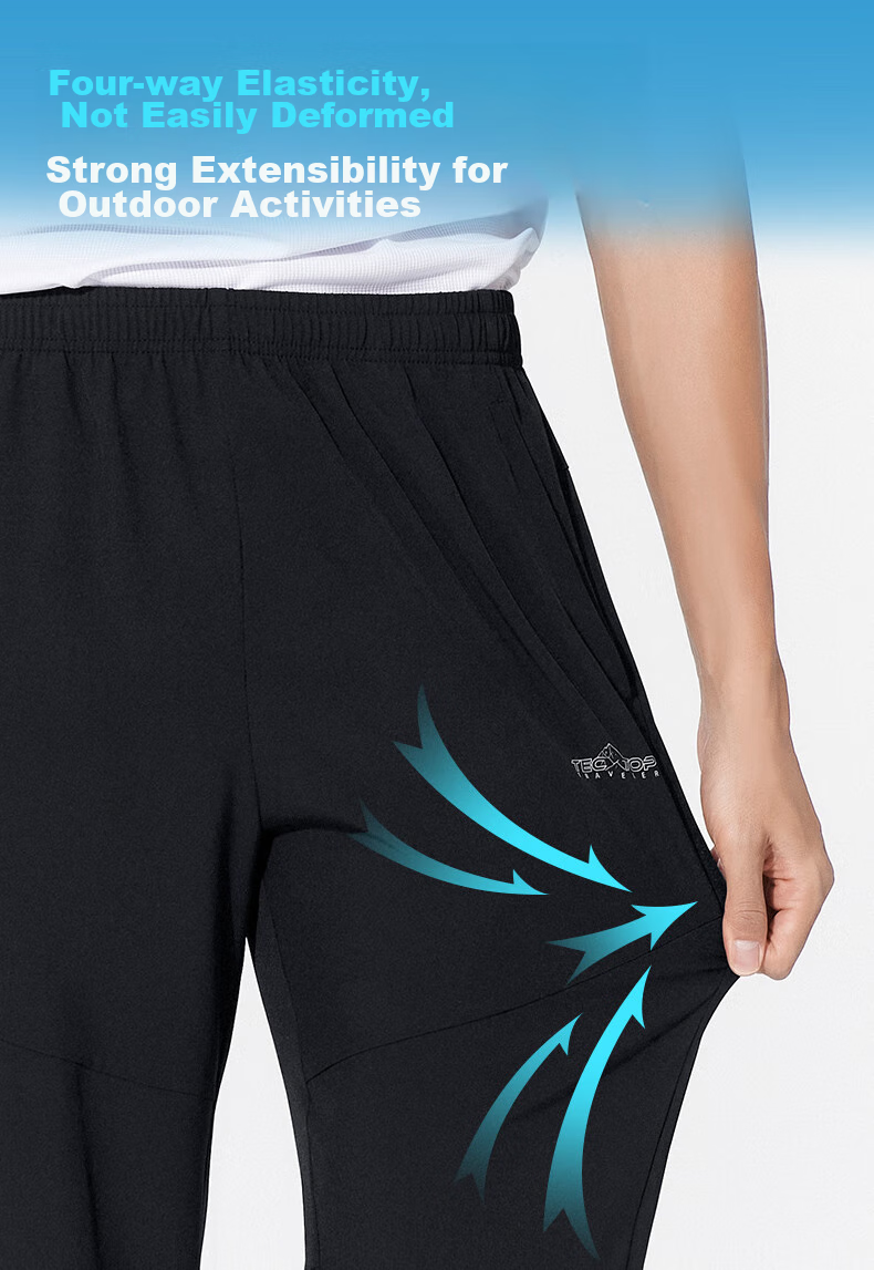 TECTOP Casual Pants, Men's Outdoor Solid Color Elastic Mesh Breathable Tapered Running Sports Pants 157, Men's Black S 4