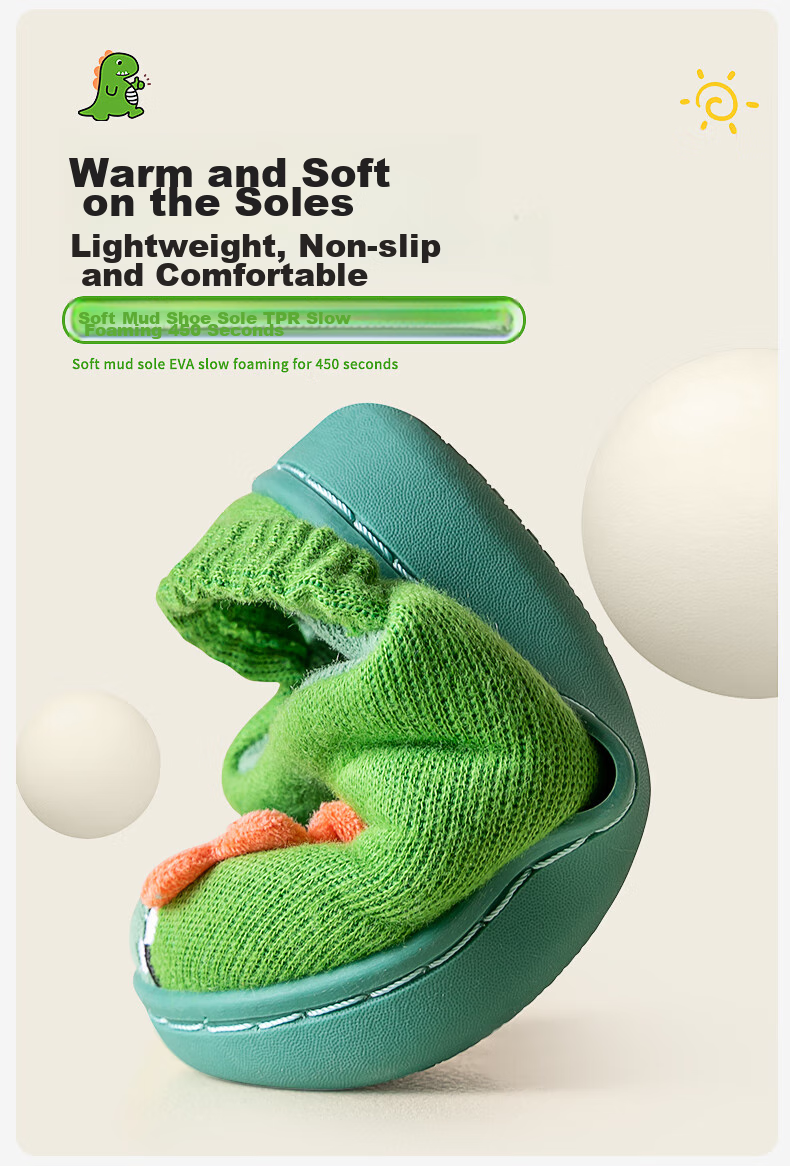 Zhubaba Baby Cotton Slippers, Indoor Home Use, Warm And Non-Slip, for Infants And Toddlers, Autumn Boys Girls, Fall And Winter Cotton Slippers, Green, Size 150 5