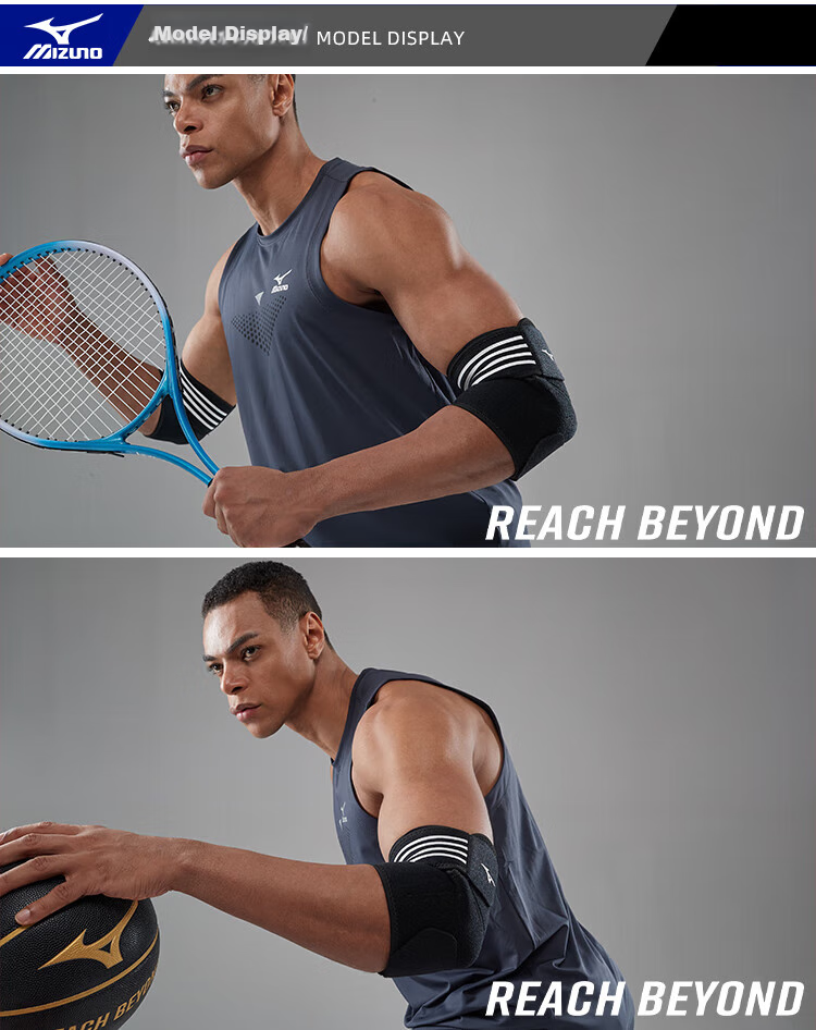 MIZUNO Open-Back Compression Elbow Support for Tennis, Men's And Women's Sports Fitness Badminton Basketball Arm Guard 2520 Gray 10