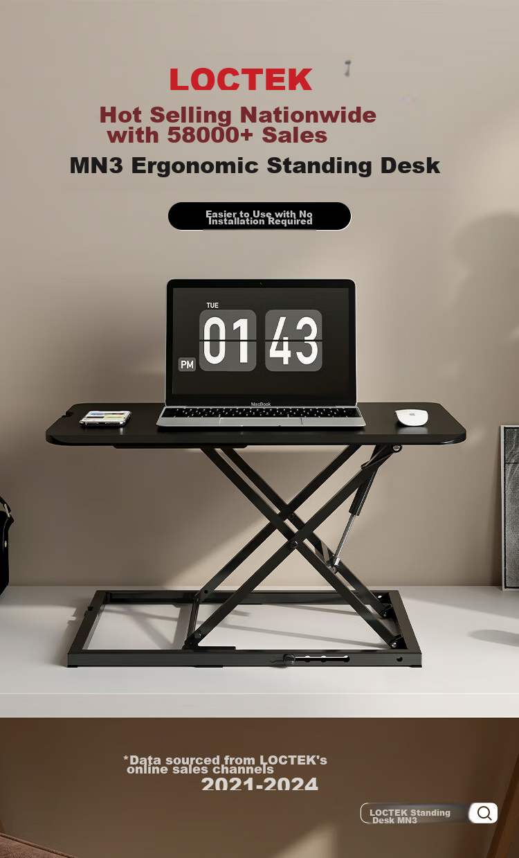 Loctek Height Adjustable Desk, Standing Desk Converter for Computer Work, Home Office Laptop Desk with Alternating Sitting And Standing Function, MN3 Elegant Black 1