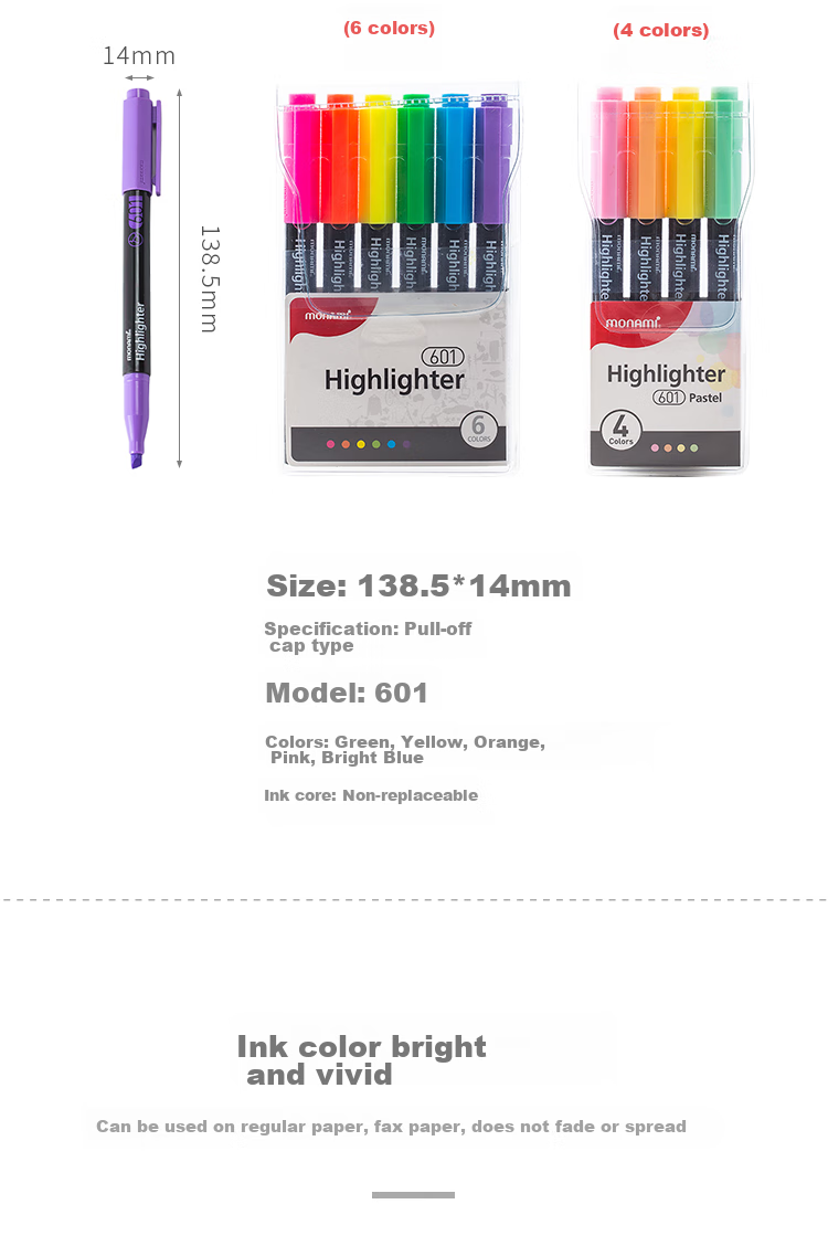 Monami Highlighters for Students, Colorful Markers for Note-Taking And Highlighting, Non-Fading, Light Color Set of 4, 06021Z04-P 2