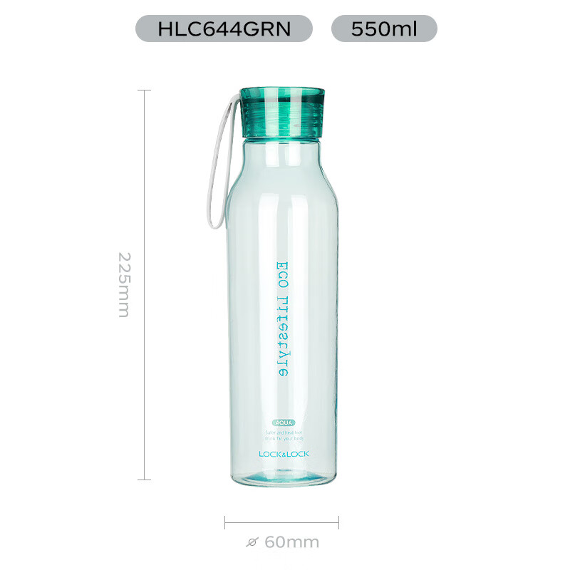 LOCK&LOCK ECO Outdoor Sports Water Bottle, Portable Plastic Water Jug for Men And Women Students, 550ML Gree