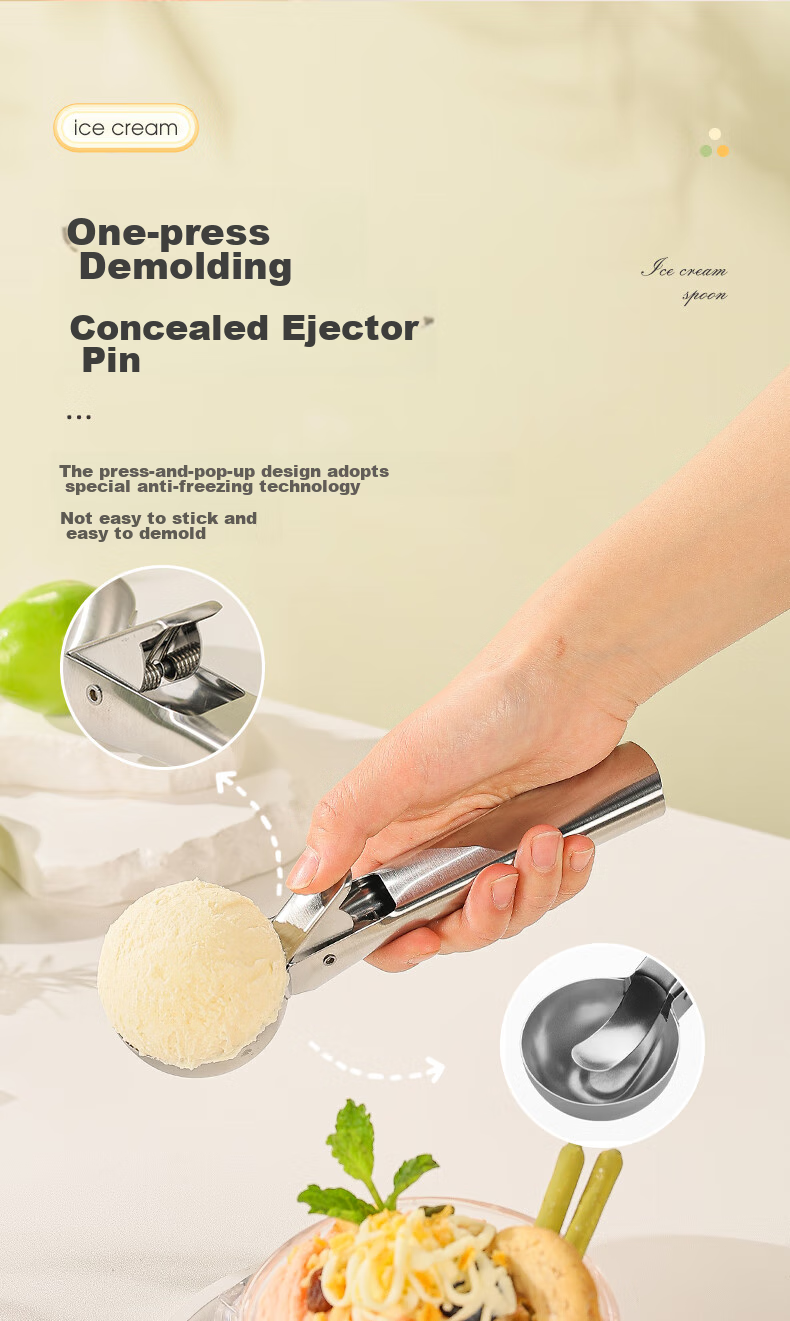 Guangyi Ice Cream Spoon, Popsicle Scoop, Ice Cream Scoop, Watermelon Scoop, Stainless Steel Fruit Baller, GY7914 7