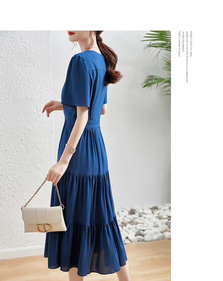 Dme V-Neck A-Line Short-Sleeve Pleated Dress for Women, Peacock Blue, Size S 21