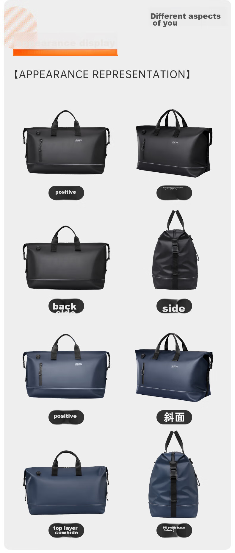 LEXON LEXON Travel Bag, Men's Handbag, Luggage Bag, Gym Bag, Large Capacity Business Travel Bag 9