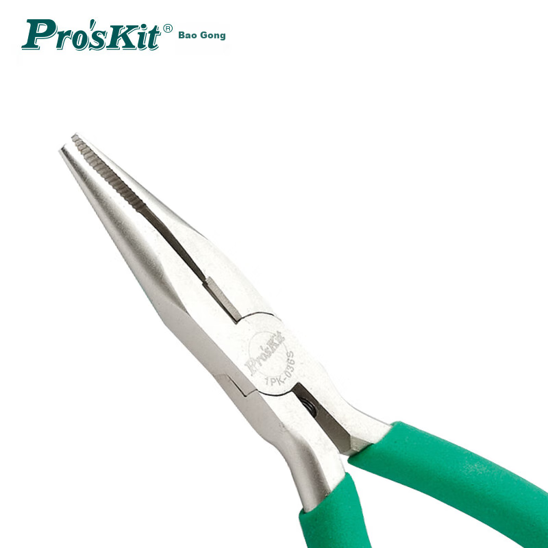 Pro'sKit (Pro’skit) 1PK-036S Non-Slip Green Handle Titanium Gold Toothed Needle-Nose Pliers (136mm)