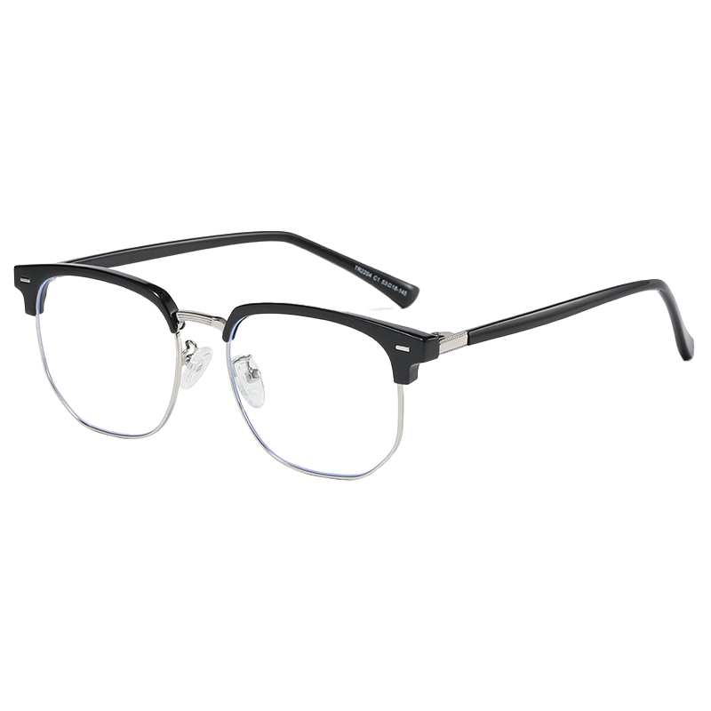 Boshide Myopia Glasses, Blue Light Blocking Glasses, Ultra-Light Semi-Rimless Anti-Radiation Glasses, Black And Silver Frame, Left And Right Eye 200 Degrees