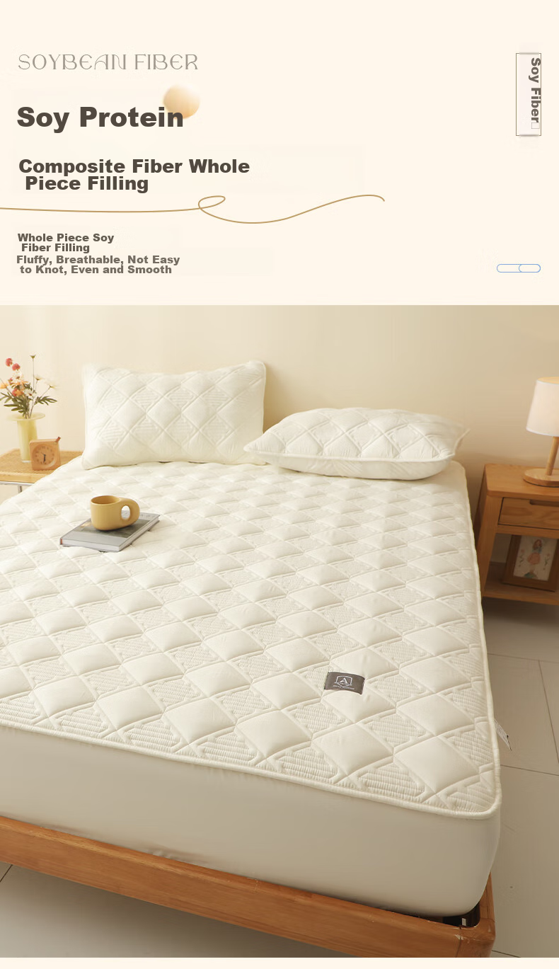 Grace Class A Antibacterial Soybean Cotton Quilted Fitted Sheet, Washable, Thickened Mattress Protector, White, 1.8m 5