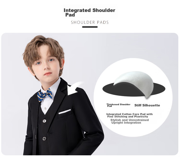 LUOBOBEIBEI Children's Suit, Boys' Solid Color Suit, Flower Boy's New Year Outfit, Formal Wear Set, Black Five-Piece Set, Size 120 9