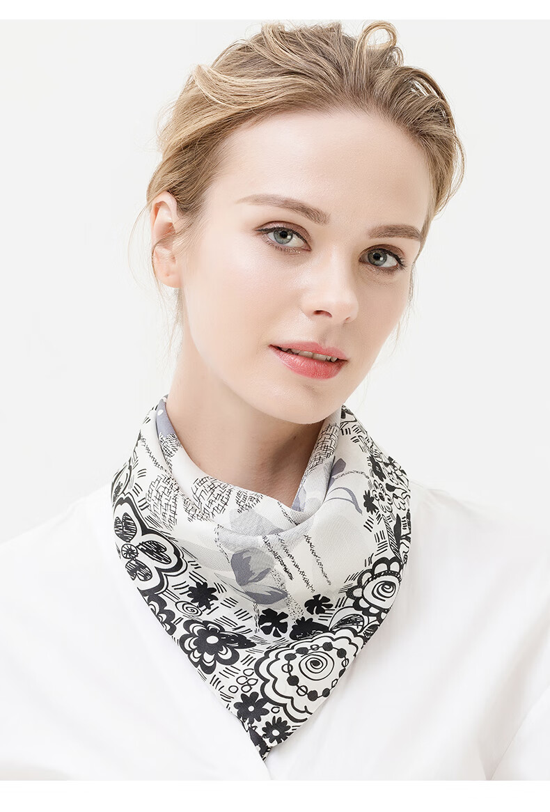 MARJA KURKI Mid-Autumn Festival Gift, 100% Mulberry Silk Scarf, Mother's Silk Scarf, Ladies Gift Box Set, Everything for You Black 8