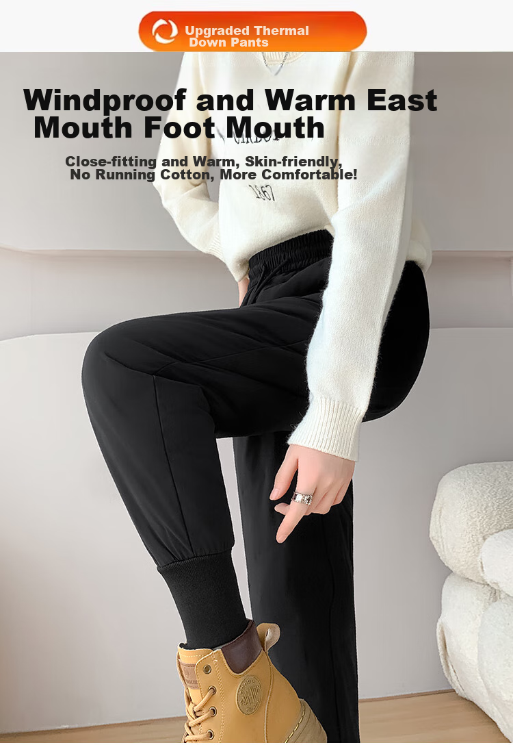 Yishangmei White Duck down Pants for Women, High-Waisted Fleece-Lined Thickened Harem Pants, Loose-Fitting Winter Outerwear, Black, 2XL 22