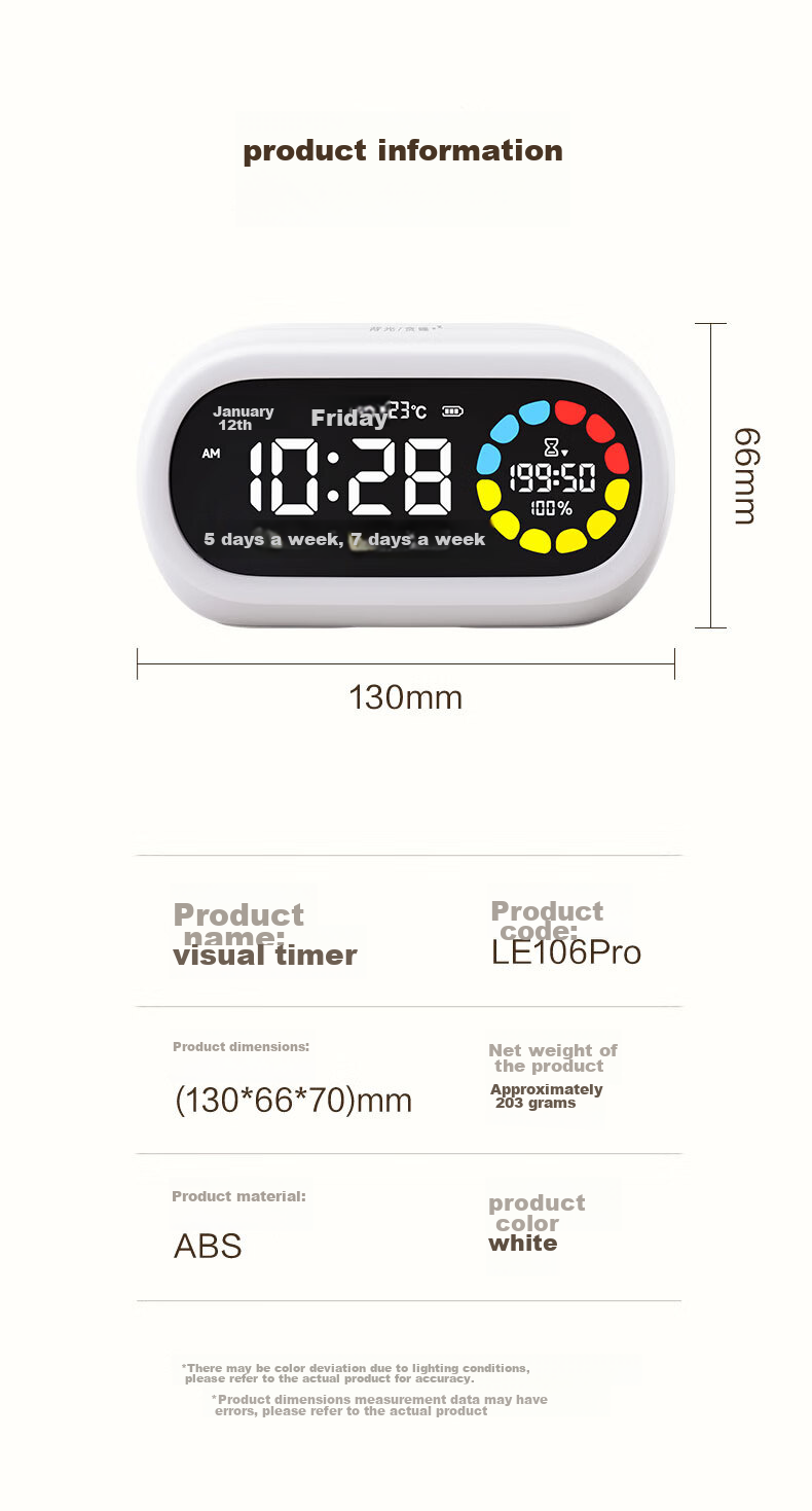Deli Visual Smart Alarm Clock Timer, Student-Specific Wake-Up Device with Backlight Bedside Clock And Thermometer, Essential for Back-To And Graduation Seasons, LE107 White Gift 21