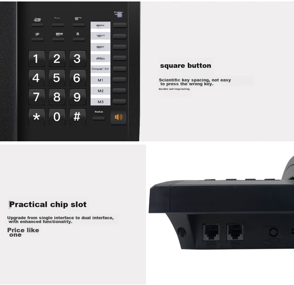 Yijiatong Office Telephone T79 Pro, Home Landline Phone, Stylish Business Office Caller ID, Office/Home/Business, Black Dual Interface 15