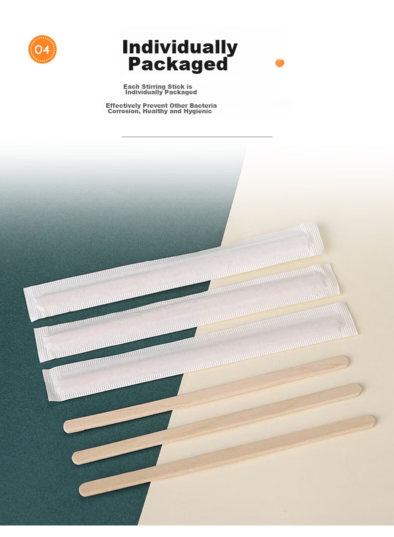 MENGTING Disposable Coffee Stirrers, 14cm Wooden Coffee Mixing Sticks, Portable Individual Packaging, 200 Pieces Per Box 9