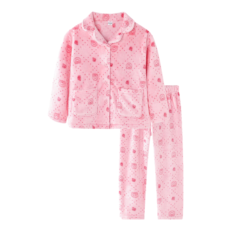 DISNEY Kids Girls' Flannel Pajama Set, Durable, Anti-Static, Homewear, Winter 2024, DB442LE04 Pink, Size 110