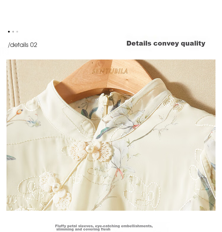 Sentubila New Chinese-Style Mandarin Collar Button-Up Qipao Improved Version, Petal Sleeve Chiffon Floral Print Dress for Summer, Apricot Base Floral Pattern, XL 6
