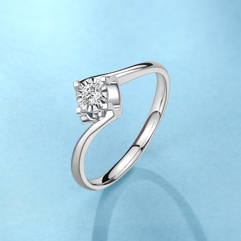 钻石戒指】潮宏基 chj jewellery 独爱 白18k金彩金钻石戒指钻戒女款