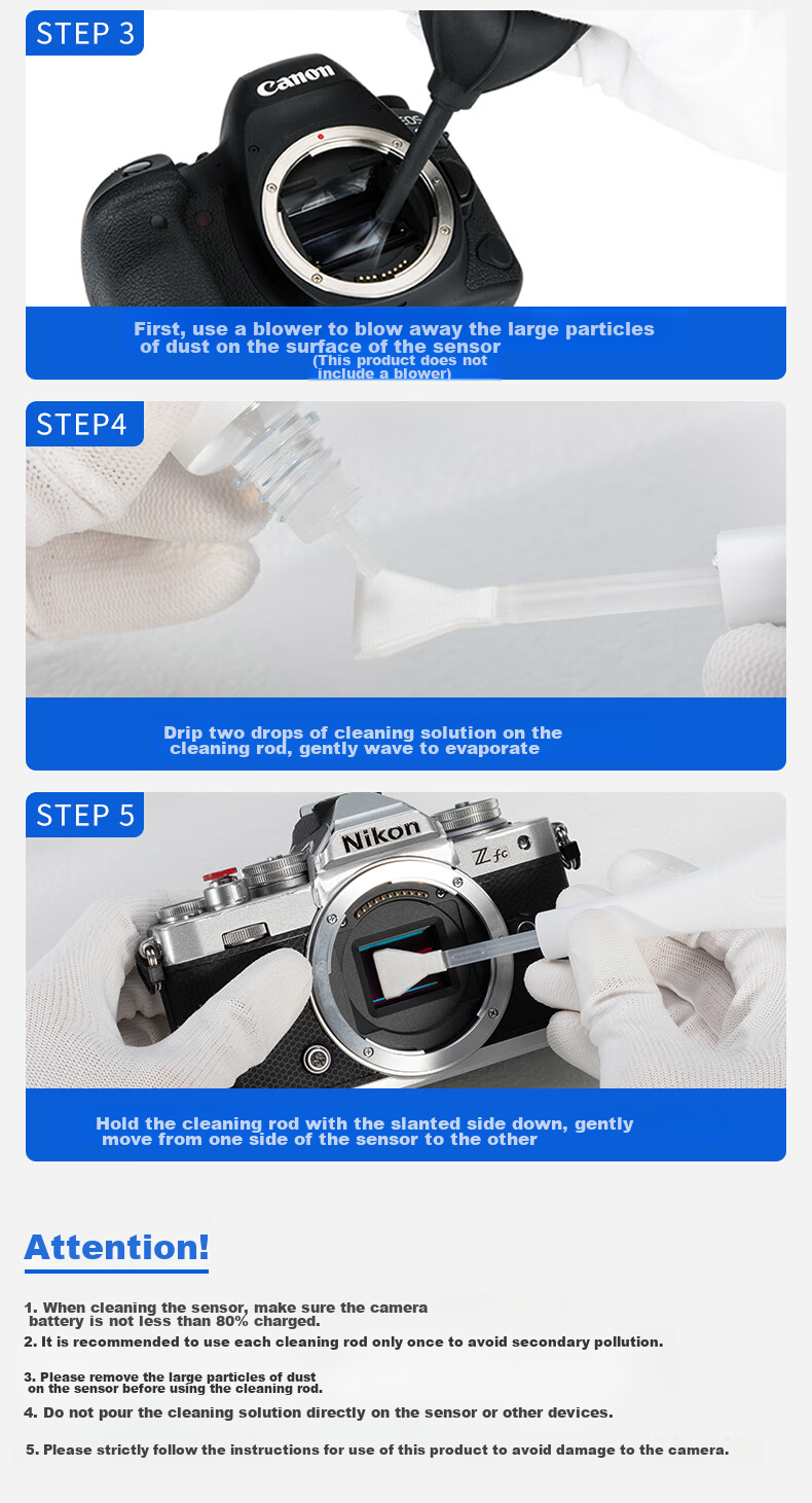 JJC Camera Cleaning Kit CMOS Cleaning Swab Full-Frame Sensor Cleaning with Cleaning Solution/Liquids Suitable for Canon Nikon Sony Fuji DSLR And Mirrorless Cameras 14