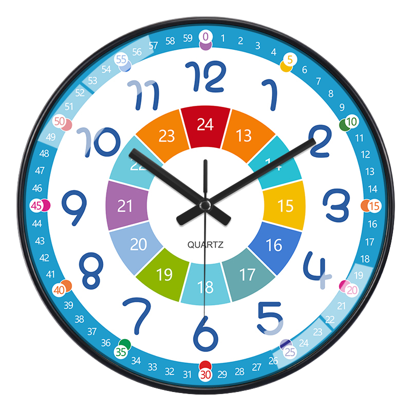 BBA Wall Clock, Children's Room Early Education Learning Cartoon Clock, Home Bedroom Classroom Creative Timepiece, Black 30cm